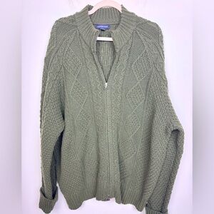 Lands' End Hunter Green Chunky Cable Knit Sweater Men's Size XL 46-48